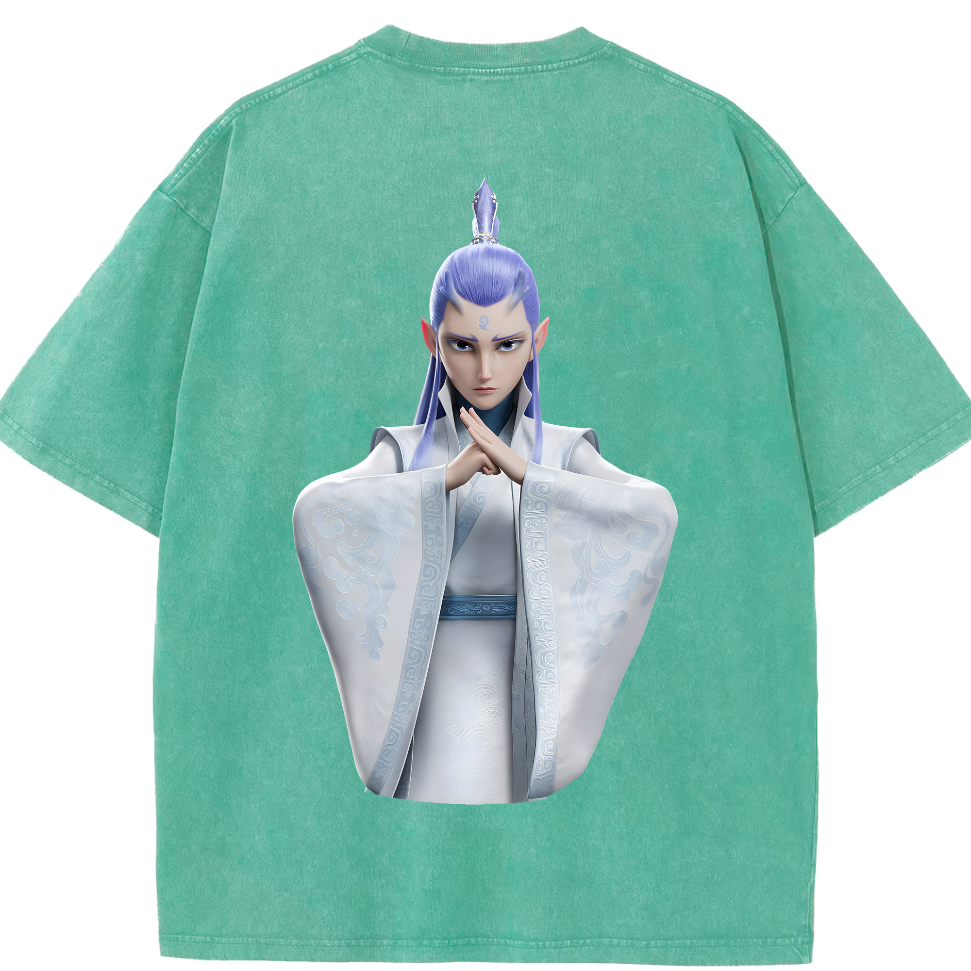 （画像用） Ne Zha 2 ナタ 魔童の大暴れ 綿100% ヴィンテージ風 半袖Tシャツ（背面プリント）
